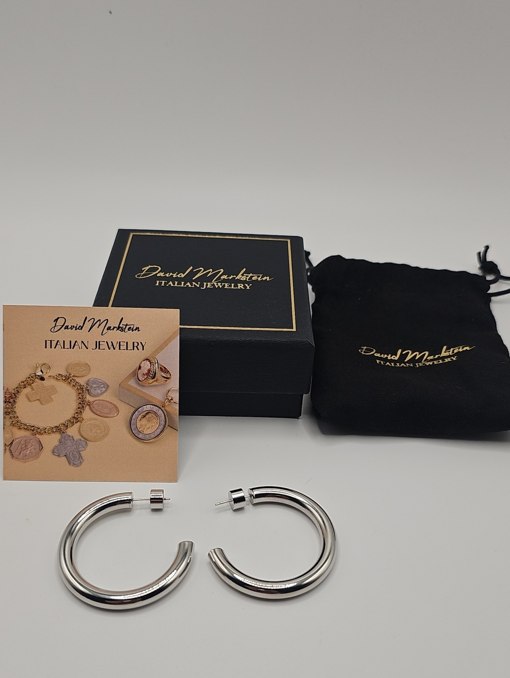 Sterling Silver Hoop Earrings By DAVID MARKSTEIN ITALY- Sighned 925.
